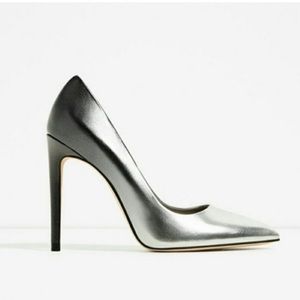 Zara Silver Metallic Pointed High Heels